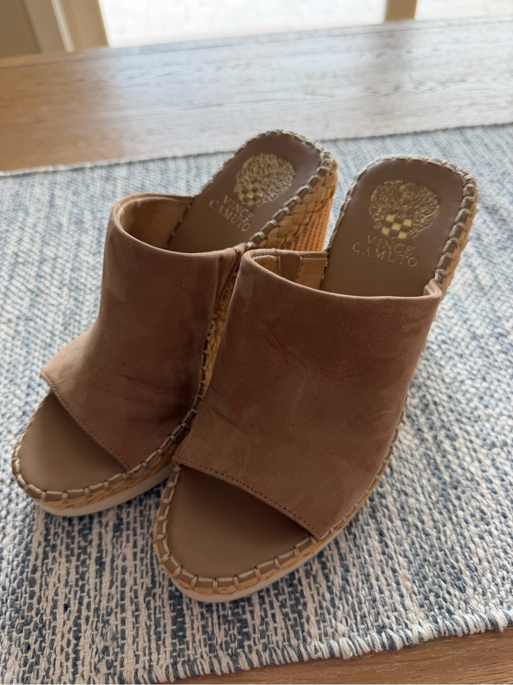 Vince Camuto Tan Suede Espadrille Wedge Mules